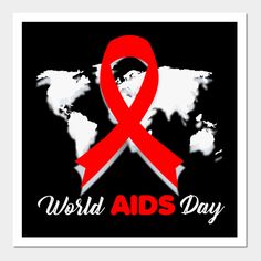 the world aids day poster is shown with a red ribbon in front of a map