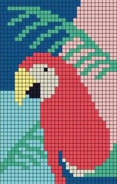 a cross stitch pattern with a parrot on it