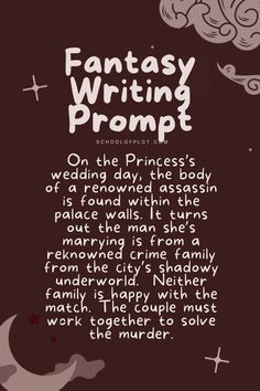 an advertisement for fantasy writing from the princess's wedding day, which is written in white