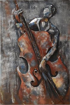 a painting of a man playing the cello