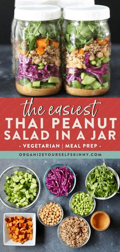 the best thai peanut salad in a jar with vegetables and other ingredients to make it