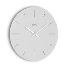 a white clock with two hands and numbers on the face is shown in front of a white background