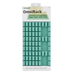 the omni rack is made out of plastic and has two rows of squares on each side