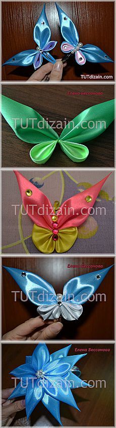 four different types of hair bows on top of each other in various colors and shapes