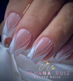 #nails Rhinestone Nail Art Designs, Inbuilt Nail Art Designs, Elegant Nails Classy 2024, Mother Of Bride Nails, Nail Art Mariage, French Manicure Nail Designs, Elegant Touch Nails, Bridal Nails Designs, Quartz Nails