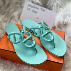 Authentic Bnib Size 41 This Sandals Will Fit Us 9.5 Womens Full Set Plastic Sandals, Hermes Accessories, Hermes Shoes, Jelly Sandals, Blue Green, Sandals, Women Shoes, Blue, Women Shopping