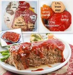 meatloaf with sauce and vegetables on a plate