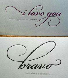 two business cards with the words i love you and bravo on them