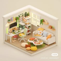 a model of a living room with furniture