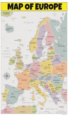 the map of europe is shown in yellow