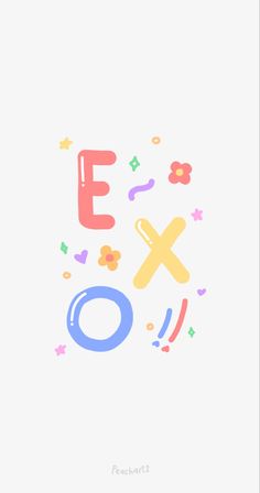 an image of the word e xo with flowers and confetti around it