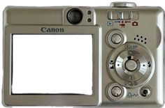 a silver digital camera with a white screen