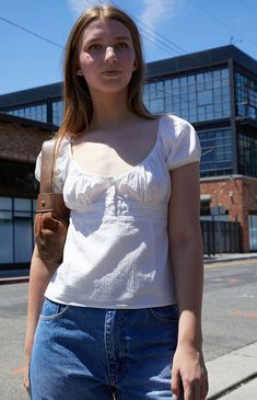 John Galt White Short Sleeve Babydoll Top | PacSun Babydoll Top Outfit, White Babydoll Top, Babydoll Shirt, Quoi Porter, Feminine Top, John Galt, Babydoll Top, White Short, Dream Clothes