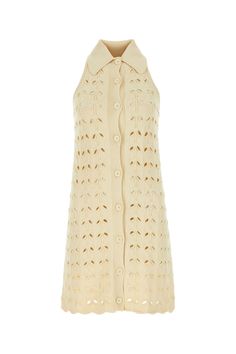 Exterior: 62% Viscose 38% Nylon Crochet Short Dresses, Sleeveless Knit Dress, Herno Jacket, Crochet Short, Scallop Hem, Pleats Please Issey Miyake, Band Collar, White Crochet, Ivory White