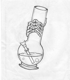 a drawing of a glass bottle with a rope tied around it and water in the bottom