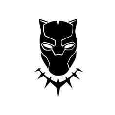 a black panther mask with spikes around it's neck and eyes, on a white background