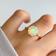 Ethiopian Welo Opal 14K Solid Gold Moissanite Diamond | Etsy Fine Jewelry Gemstones With Diamond Cut, Dazzling Round Emerald Ring With Diamond Cut, Cubic Zirconia Emerald Ring With Diamond Cut, Dazzling 14k Gold Solitaire Jewelry, Emerald Cubic Zirconia Ring With Diamond Cut, Promise Jewelry With Solitaire Round Stone, Round Diamond Birthstone Gemstones, Round Diamond Cut Emerald Promise Ring, Diamond Birthstone Gemstones