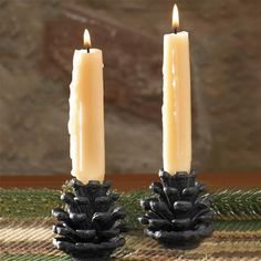 Pinecone Tapered Candle Holders Pinecone Candle, Pinecone Candle Holder, Rustic Kitchen Lighting, Chic Candles, Black Candle Holders, Tapered Candle, Country Porch, Taper Holders, Rustic Candle Holders