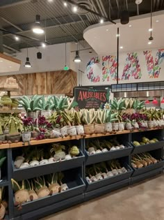 an assortment of fruits and vegetables on display in a store