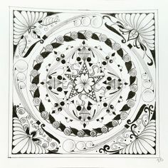 a black and white drawing of an intricate design