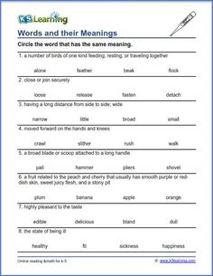 words and their meaningss worksheet for kids to learn english with pictures on them