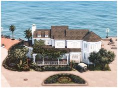 this is an artist's rendering of a house on the oceanfront with a car parked in front