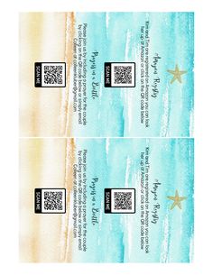 two tickets for an event with the beach and starfish on them, both in black and white