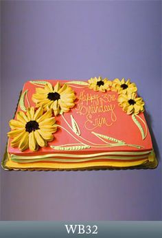 a birthday cake with sunflowers on it