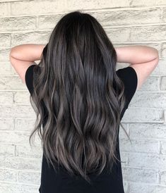 Dark On Dark Balayage, Ashy Burnett Hair, Black Partial Balayage, Very Dark Brown Hair Balayage, Black Hair With Balayage Ash, Babylights Brunette Ashy, Dark Ashy Black Hair, Black To Grey Balayage, Skeleton Brown Balayage