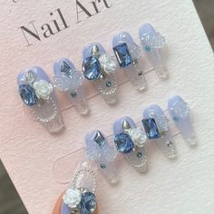 Gyaru Nails Etsy Short Coffin Nails, Nail Type, Coffin Press On Nails, New Nail Art, Nail Patterns, Gradient Nails, Nail Art Hacks, Rhinestone Designs