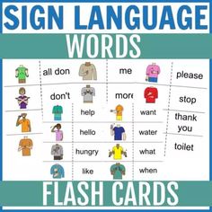 a sign language flash card with words and pictures to describe the different things that are in each