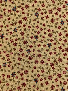 the fabric has red and blue flowers on it