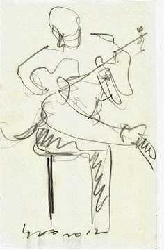 a drawing of a man playing the guitar