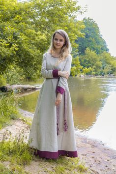 "100% Linen dress in a historical style. Early medieval linen dress, universal for the Vikings and Slavs or any others reenactors. Based on medieval iconography and archaeological finds from Europe. Simple minimalistic dress for every day or any other event. Two wedges and modern cut of the sleeves help the dress to fit your figure well, move freely and look great at the same time! ----------------------------------------------------------- FABRIC The materials are resistant to washing and the q Cotton Dresses For Larp, Peasant Style Medieval Linen Dress For Larp, Peasant Style Linen Medieval Dress For Larp, Fitted Linen Medieval Dress, Medieval Style Linen Dress For Larp, Medieval Linen Dress For Larp And Medieval Festivals, Medieval Linen Dress For Larp And Festivals, Peasant Style Long Sleeve Linen Medieval Dress, Woman Viking