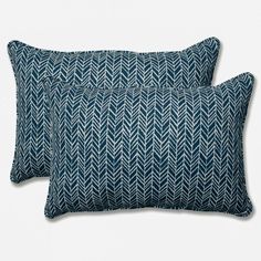 two blue pillows on white background