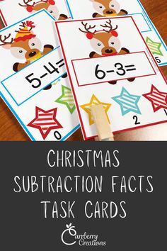 christmas subtraction fact task cards with the text, christmas subtraction facts task cards