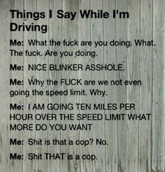 a sign that says things i say while driving