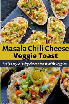 masala chili cheese veggie toast with veggies on top and in the middle