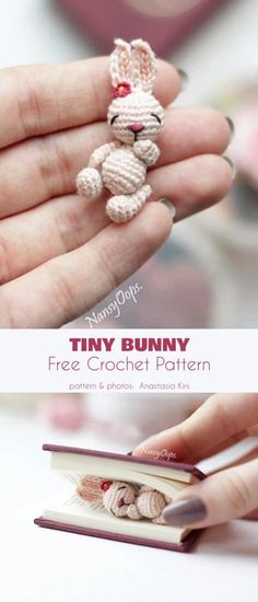 tiny bunny crochet pattern is shown in the image, and it looks like an adorable