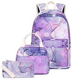 School Backpack for Girls Teens Bookbag Set Tie Dye Kids Backpack 3 In 1,School Bags with Lunch Box Pencil Case(Tie Dye Purple) The School Backpack Set for Girls including teens backpack + lunch box + pencil bag, which are made of water resistant polyester material and SBS Double zipper, with tie dye printing design, beautiful matching sets make for everyday school and casual day trips. Dimension: The backpacks size is about 12"x17"*5.5" inches, large capacity fits up to 15 inch computer and tablet, A4 binders, wallet, clothes and other school supplies. Side pocket can hold your umbrella, water bottle, etc. Insulated Tie Dye Lunch Bag: 10"x7.5"x7", it's able to fit 2 lunch boxes and fruits. Pencil bag: 8.3"x4.3", can put pencils, keys and other small school essentials or makeup. Comfortabl Student Bags For Back To School, Trendy Purple Backpack For End Of School Year, Purple Back To School Backpack For Study, Back To School Purple Backpack For Study, Purple Student Bag For Back To School, Purple Student Bags For Back To School, Purple Backpack For Playtime And Back To School, Cute Large Capacity Purple Backpack, Cute Purple Standard Backpack