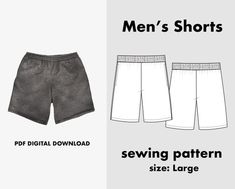 Men's Shorts PDF Pattern Size: Large - Etsy Mens Shorts Pattern, Pants Pattern Free, Shorts Pattern Free, Mens Sweat Shorts, Shorts Pattern, Diy Shorts, Upcycle Sewing, Retro Shorts, Zara Shorts