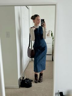 Modest Fashion Elegant, How To Dress Like A Grown Woman, Modest Looks For Women, Regal Outfits Casual, Jean Dress Winter Outfit, Cool Tone Summer Outfits, Rainy Day Outfit Church, Light Blue Maxi Skirt Outfit, Big Waist Outfits