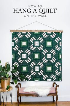 Alderwood Studio Green Phoenix Quilt hung on the walls with Quilt Hangers Quilt Hanger, Parmesan Potato, Tapestry Hanger, Phoenix Pattern, Blanket Holder, Patchwork Projects, Tapestry Ideas, Quilt Hangers, Stitching Projects