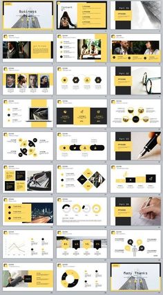 a bunch of yellow and black powerpoint presentation templates