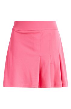 This stretchy jersey skort is designed with a wide elastic waistband and a trio of side pleats. 15" center front length; 2 1/2" inseam; 19" leg opening (size Medium) Elastic waist Lined shorts Back zip pocket Moisture-wicking fabric engineered for dryness and comfort 100% polyester Machine wash, tumble dry Imported Moisture Wicking Fabric, Elastic Waist, Zip Pockets, Elastic, Nordstrom, Purple, Fabric, Design