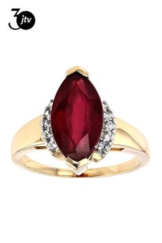 3.00ct marquise Mahaleo�� Ruby with .18ctw round white zircon 10k yellow gold ring. Measures approximately 9/16"L x 1/32"W. Accent stones primarily zircon. Ruby Ring, Yellow Gold Ring, 10k Gold, Yellow Gold Rings, Gold Ring, Gold Rings, Ruby, Fine Jewelry, Gems