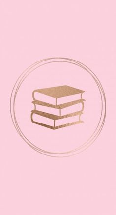 a stack of books sitting on top of each other in a pink circle with gold foil