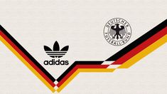 the adidas logo is shown in red, white and yellow stripes with an eagle on top