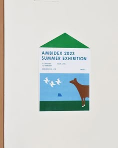 an advertisement for the cambridge summer exhibition, with a dog and birds flying in the background