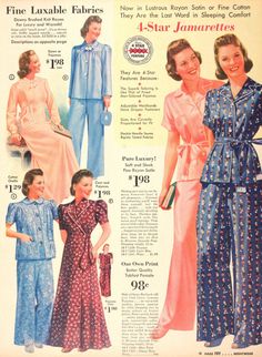 1940s Women, Sears Catalog, 1940s Woman, Girls Nightgown, 1940's Fashion, Womens Lingerie, Vintage Pajamas, Vintage Nightgown, 40s Fashion